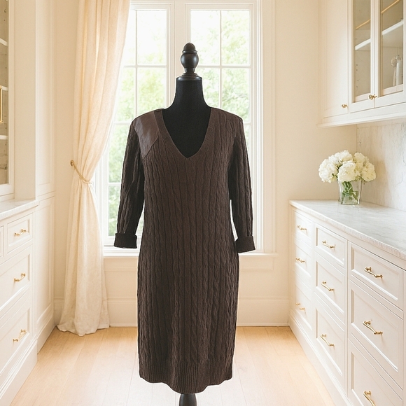 R L Equestrian XL Old Money Knit Midi Preppy Cashmere Cotton Olive Sweater Dress - Picture 2 of 4